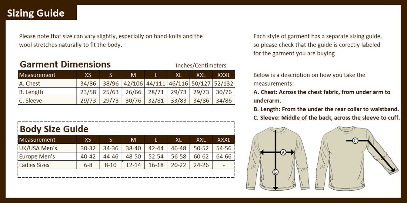 Aran Sweater Size Guide